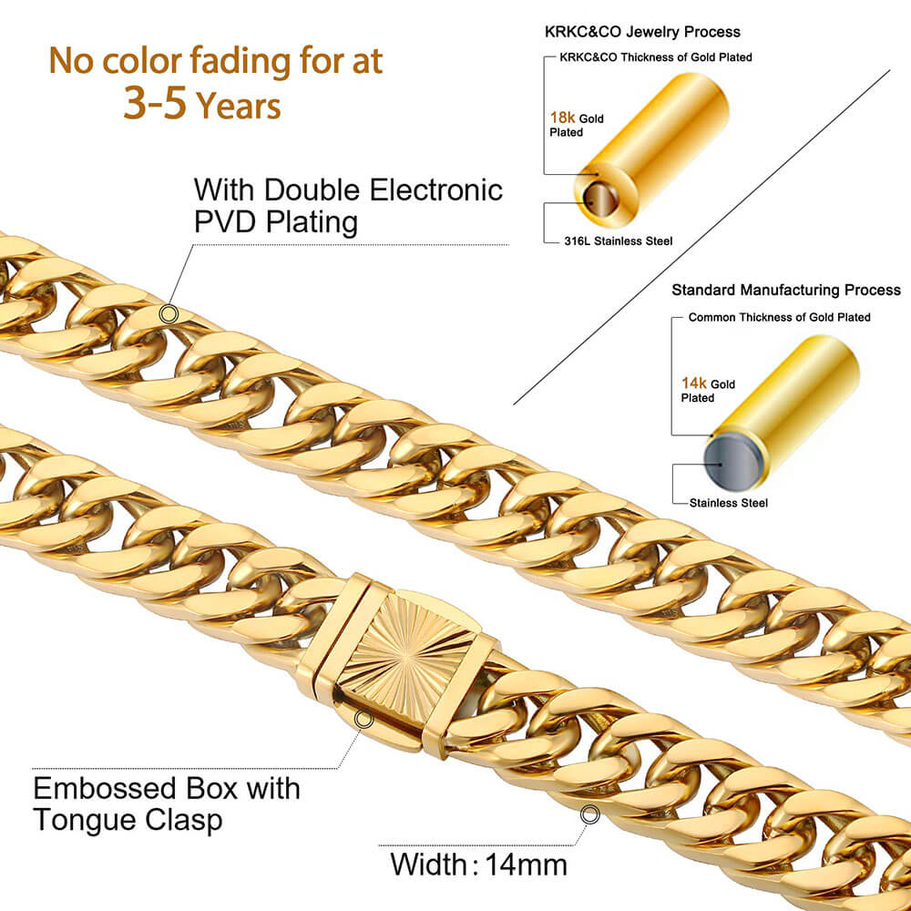 14MM Hip Hop Miami Cuban Link Chain with Tongue Clasp