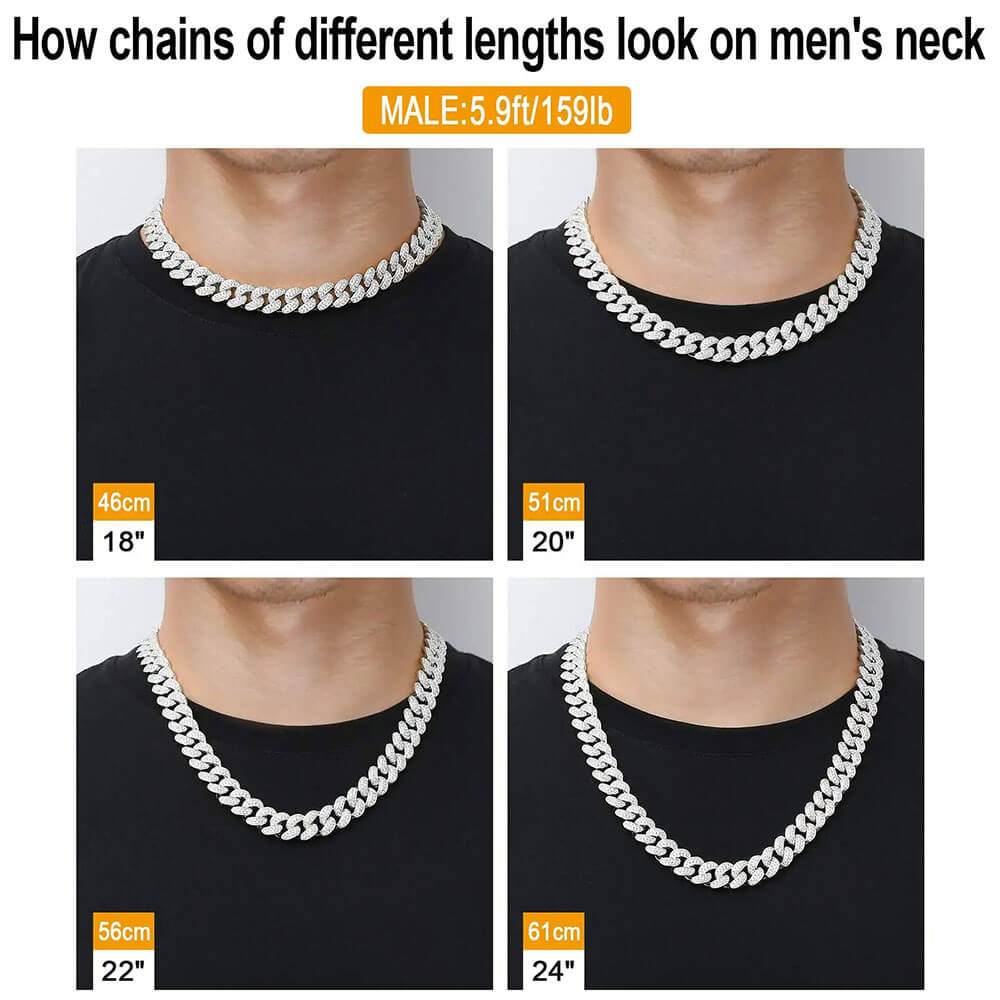 15MM 14k White Gold Cuban Chain Iced Prong-Setting 5A CZ Stone Cuban Necklace
