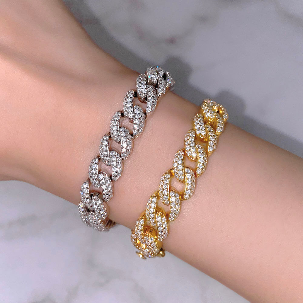 8MM 925 Silver Moissanite Cuban Link Chain Bracelet