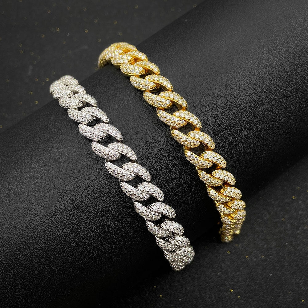 8MM 925 Silver Moissanite Cuban Link Chain Bracelet