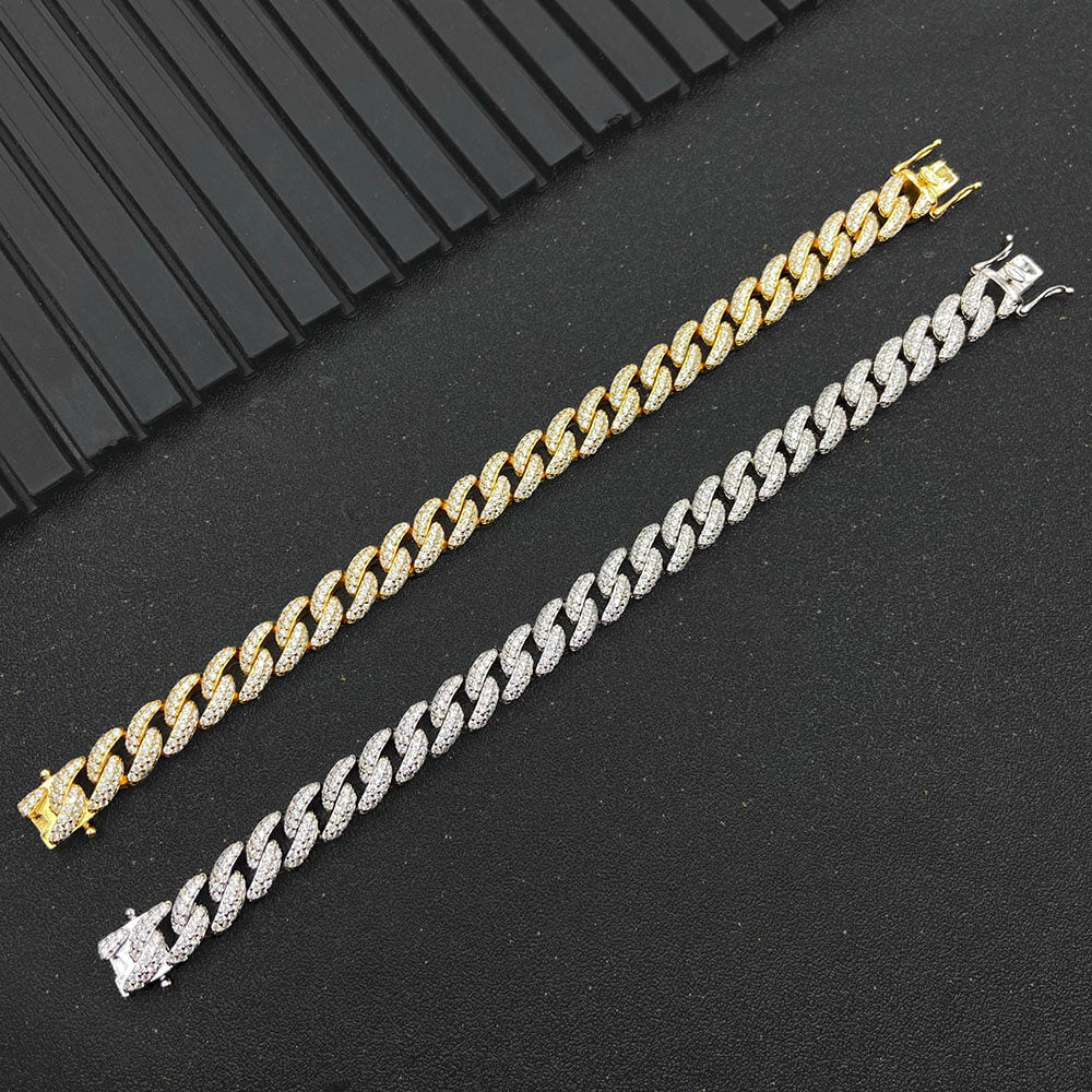 8MM 925 Silver Moissanite Cuban Link Chain Bracelet