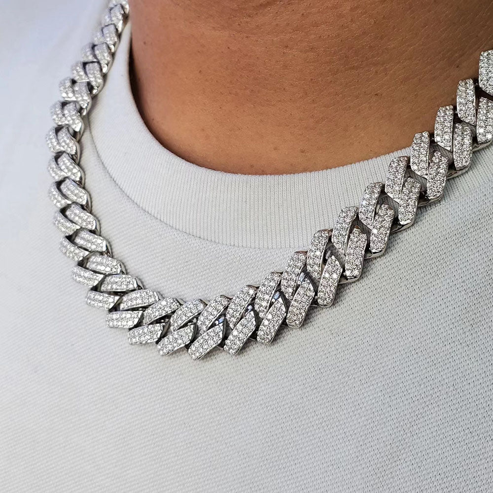 Mens Miami Cuban Link Chain Necklace Silver 12mm Diamond Prong Cuban Chain 24inch Length Hip Hop Jewely with Gift Box(Silver,24), Men's
