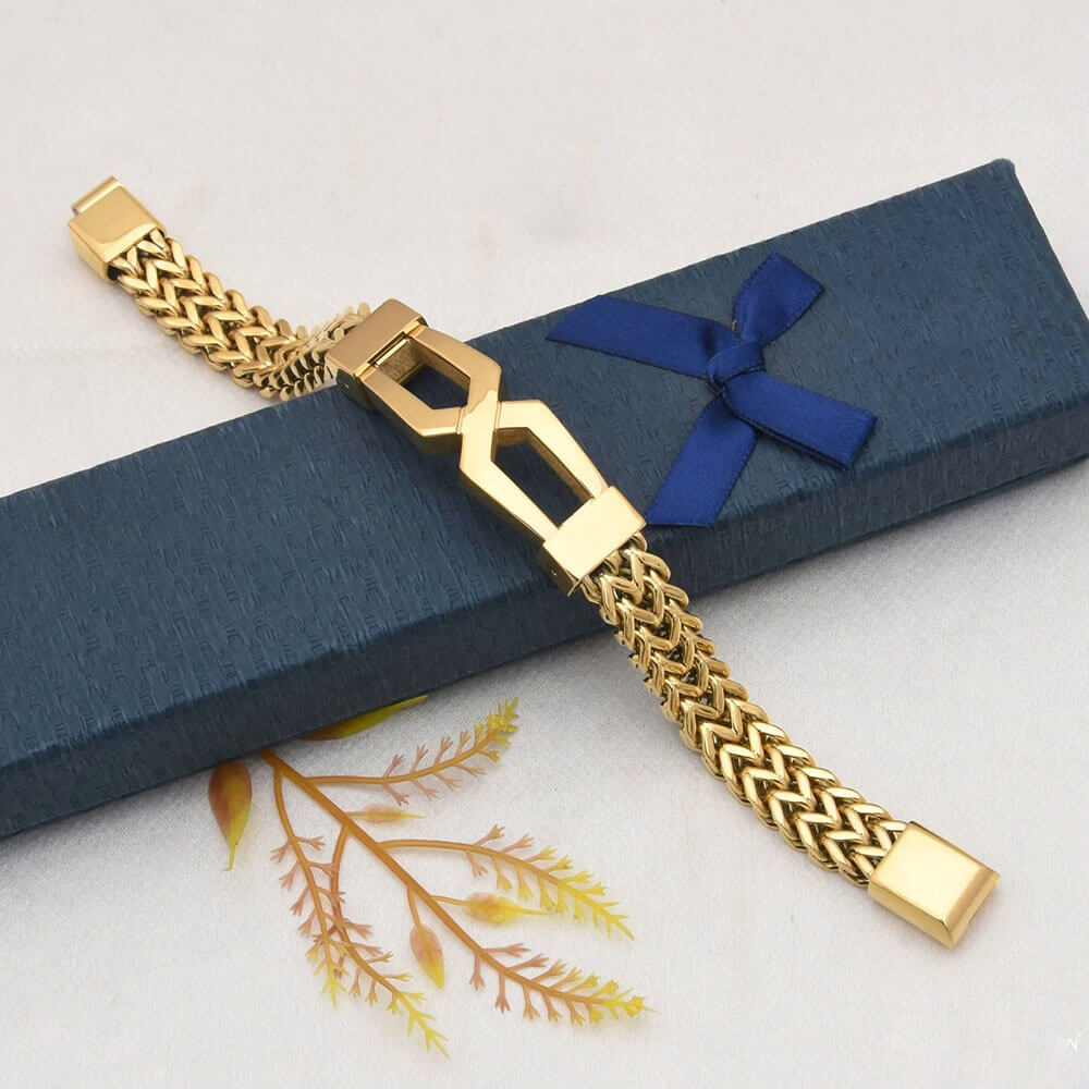 17mm Hip Hop Hollow Out Twisted 14k Gold Plated Bracelet