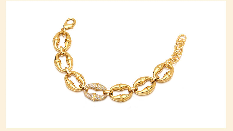 Hip Hop Hollow Out Lip Iced Out Zircon Cuban Chain Bracelet