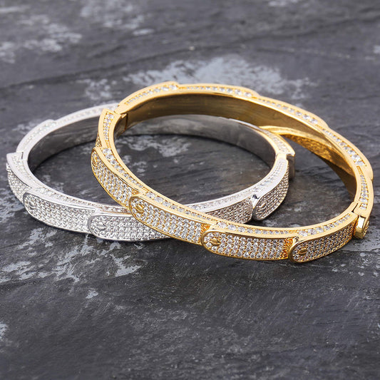 Hip Hop Iced Out Cubic Zirconia Cuff Bangle Rapper Bracelet