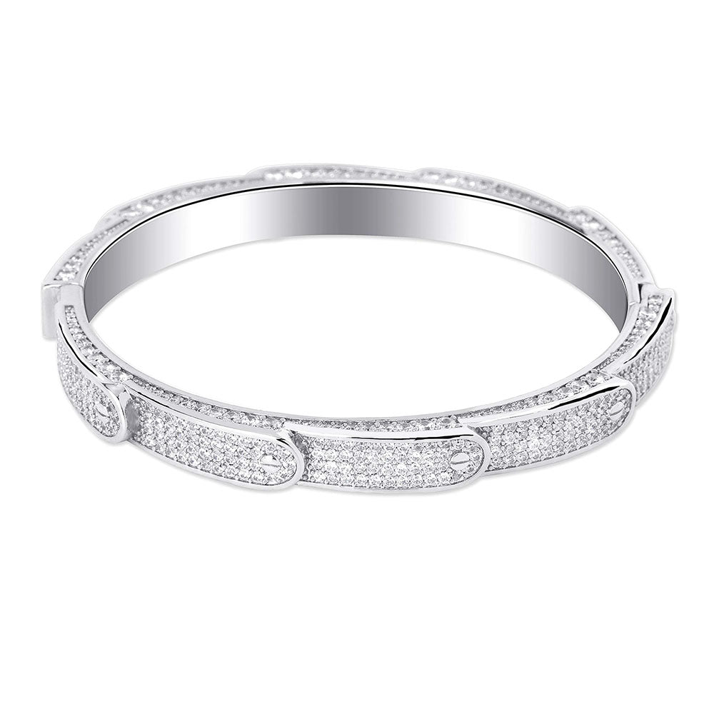 Hip Hop Iced Out Cubic Zirconia Cuff Bangle Rapper Bracelet
