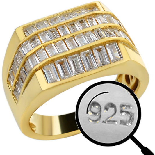 Iced Out Solid 925 Sterling Silver Baguette Men's Ring