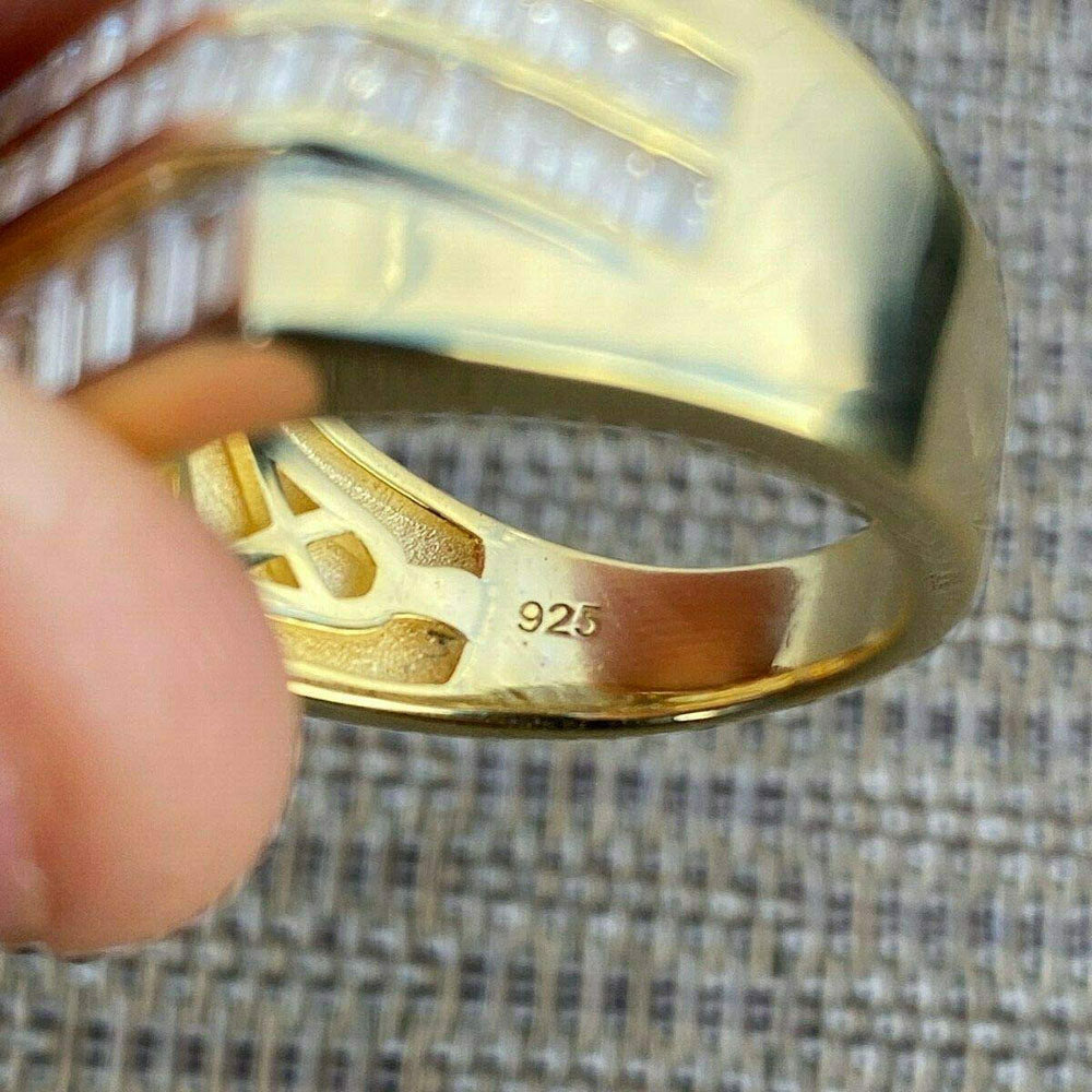 Iced Out Solid 925 Sterling Silver Baguette Men's Ring