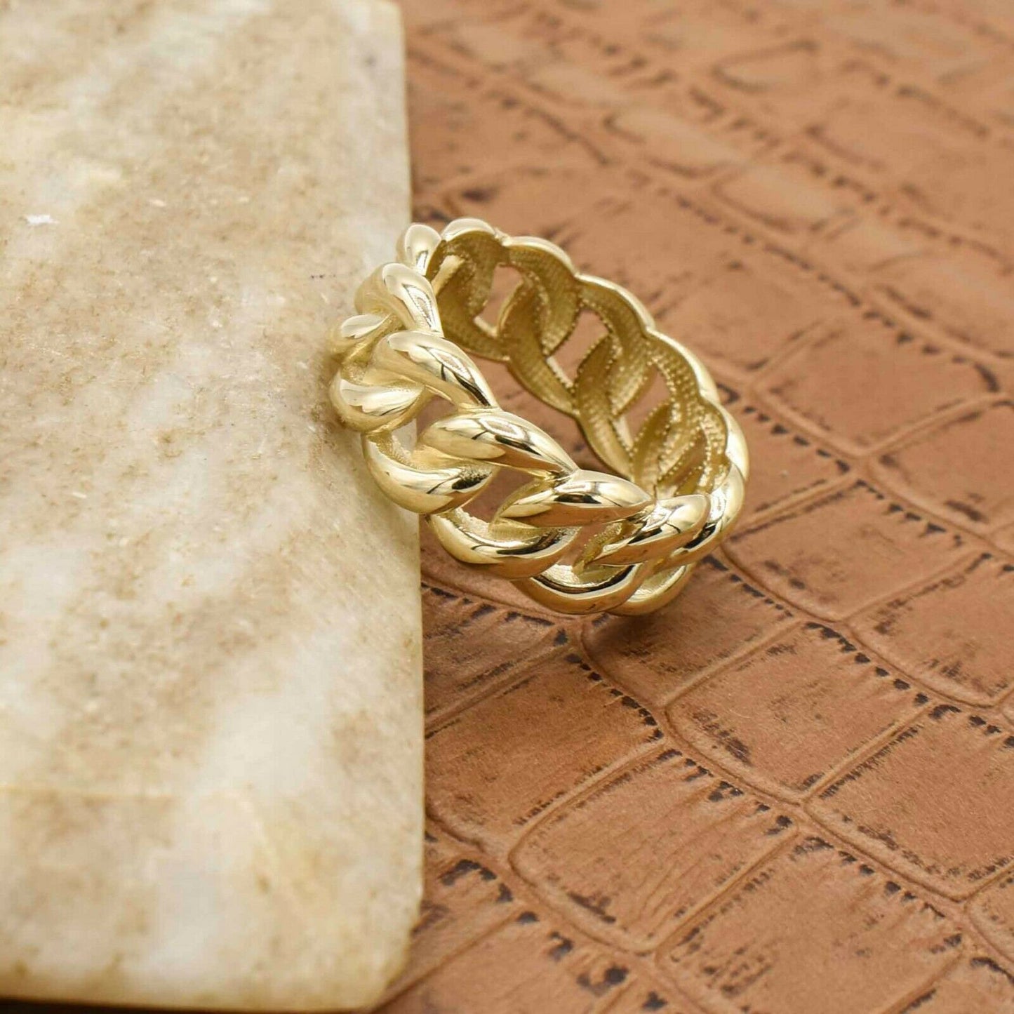 Hip Hop Miami Cuban Curb Ring Real Solid 10K Yellow Gold Ring