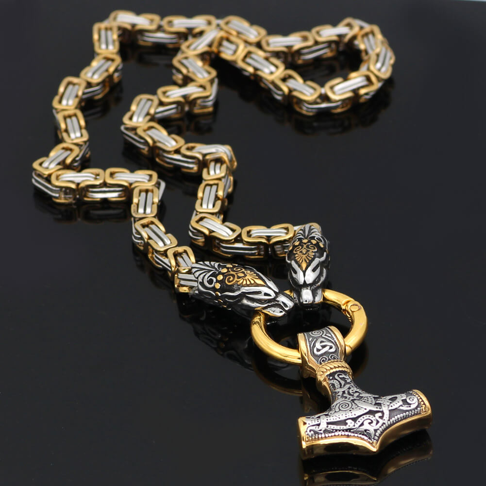 Vintage Viking Thor's Hammer Pendant Stainless Steel Necklace for Men