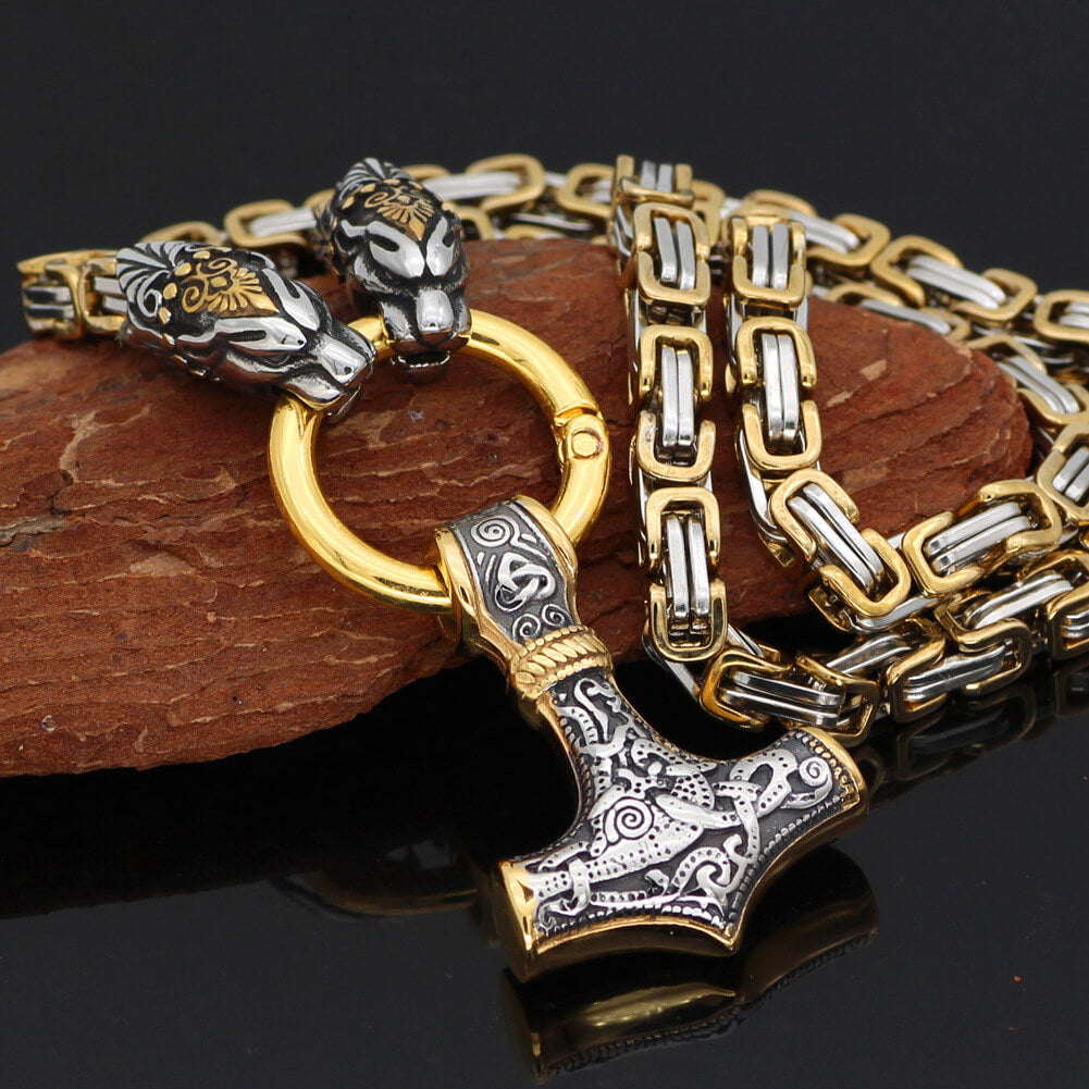 Vintage Viking Thor's Hammer Pendant Stainless Steel Necklace for Men