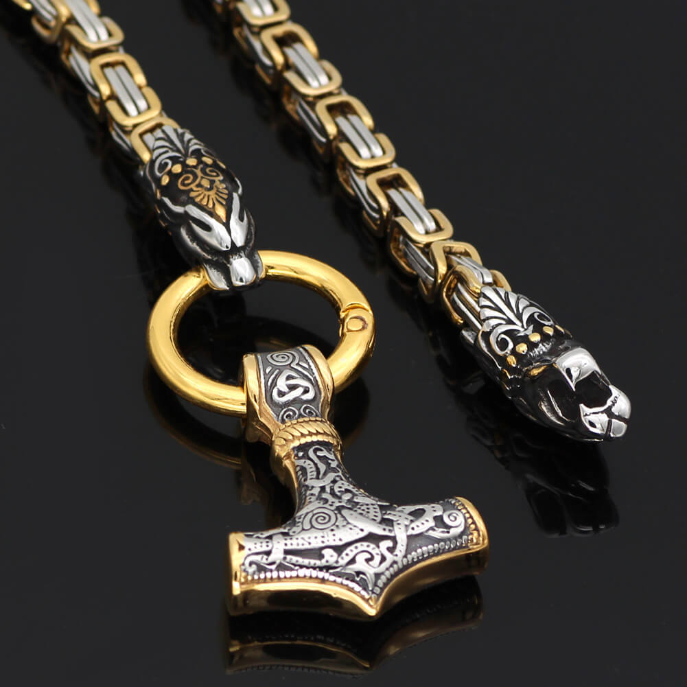 Vintage Viking Thor's Hammer Pendant Stainless Steel Necklace for Men