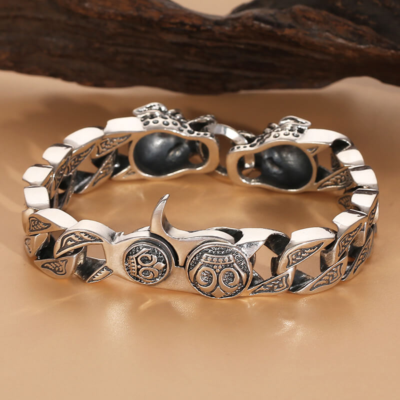 Vintage Punk 925 Sterling Silver Cheetah Cuban Bracelet for Men