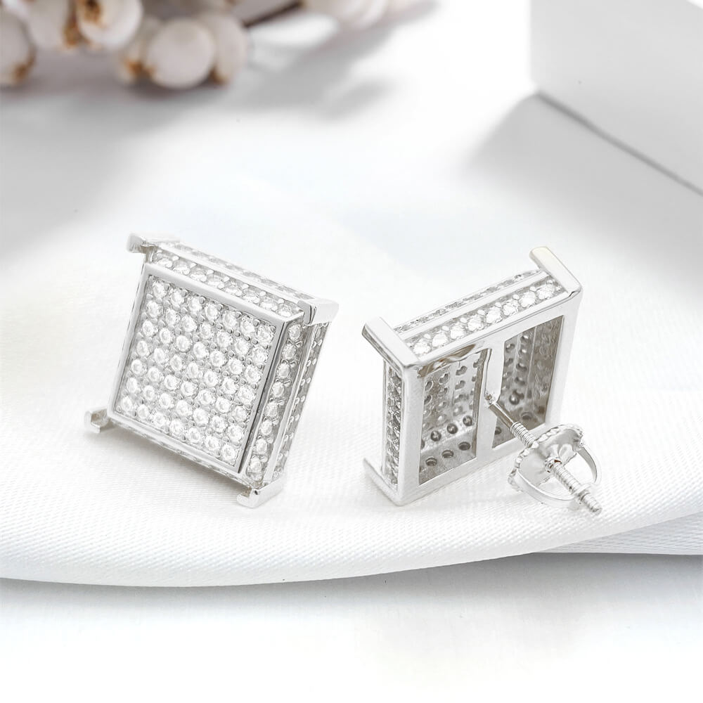 Iced Out 925 Sterling Silver Square Moissanite Stud Earrings