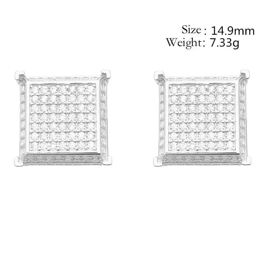 Iced Out 925 Sterling Silver Square Moissanite Stud Earrings
