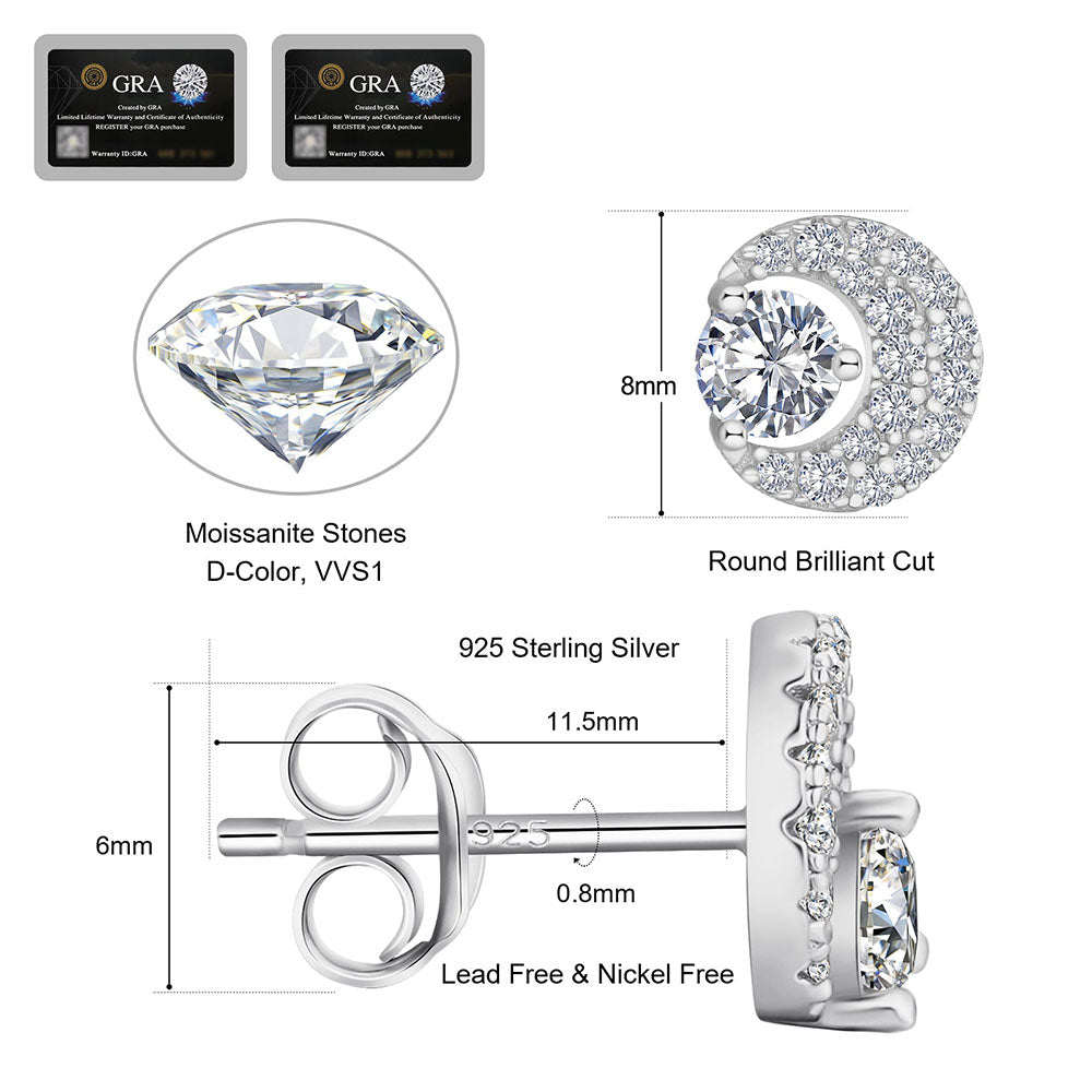 1.0 Carats Dual-Round Moon Excellent VVS1 Moissanite Earrings