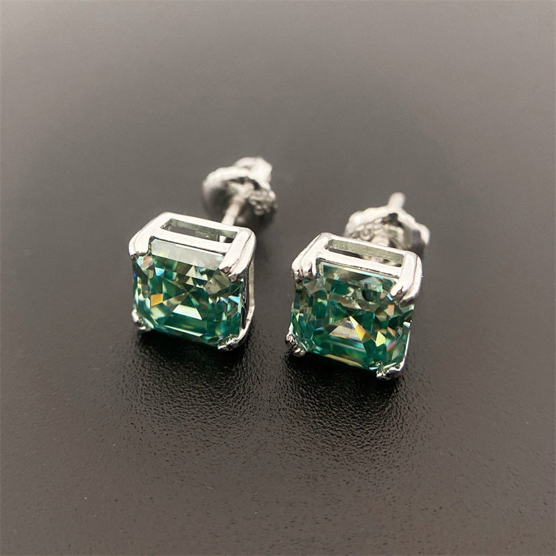 1.0ct Square Moissanite 925 Sterling Silver Stud Earrings