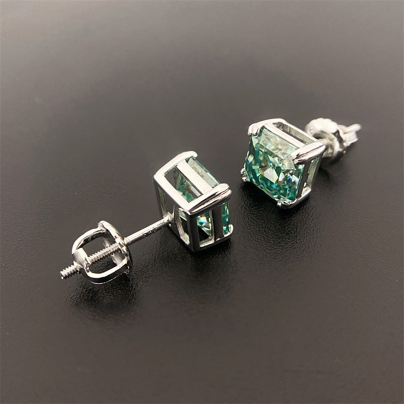 1.0ct Square Moissanite 925 Sterling Silver Stud Earrings