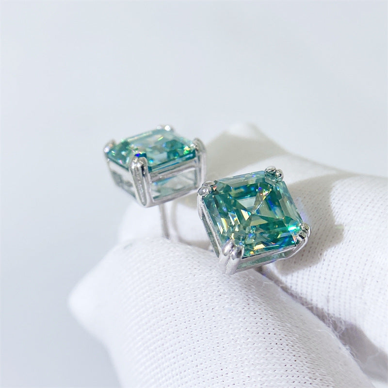 1.0ct Square Moissanite 925 Sterling Silver Stud Earrings