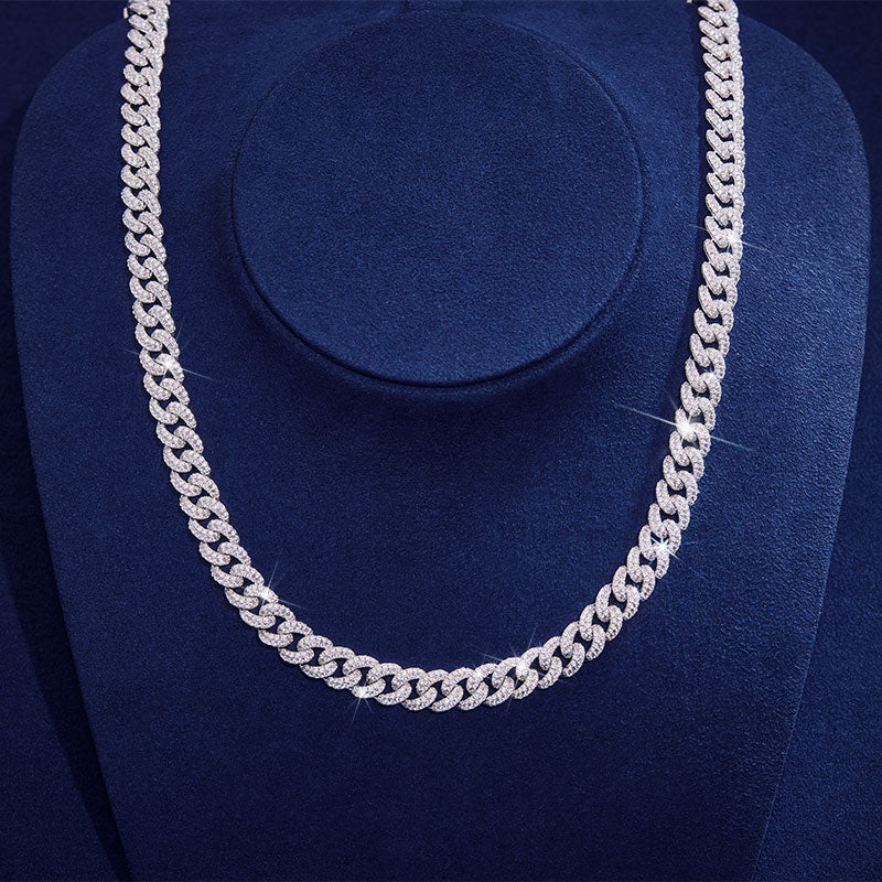 10MM Iced Out Mens Moissanite Cuban Chain in 925 Sterling Silver