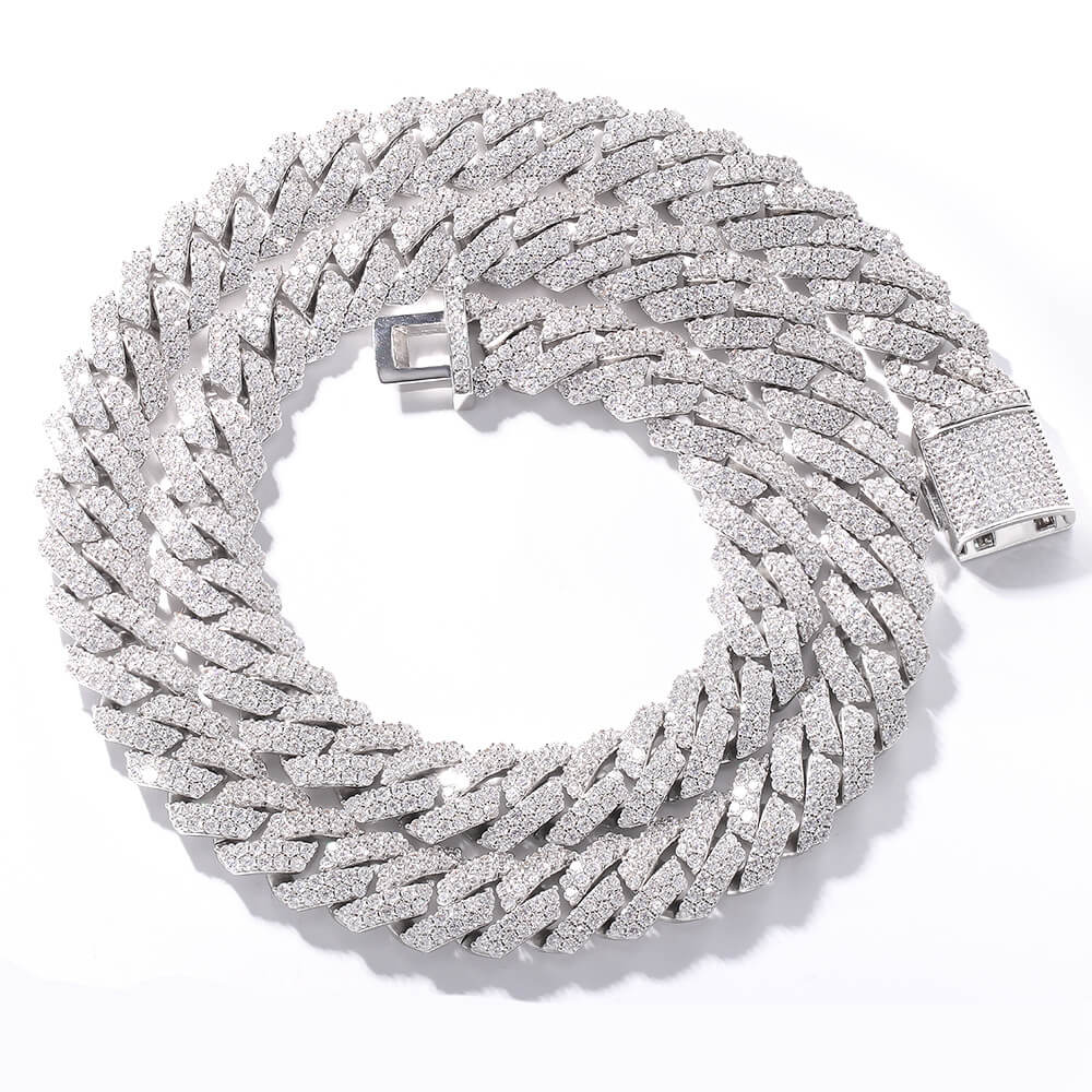 15MM Cuban Link Chain in Prong Setting with Iced Out Cuban Zircon