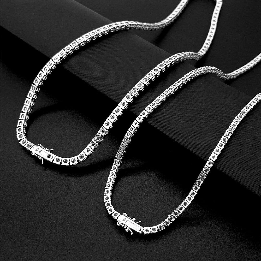 3MM 925 Sterling Silver Moissanite Tennis Necklace for Men and Women