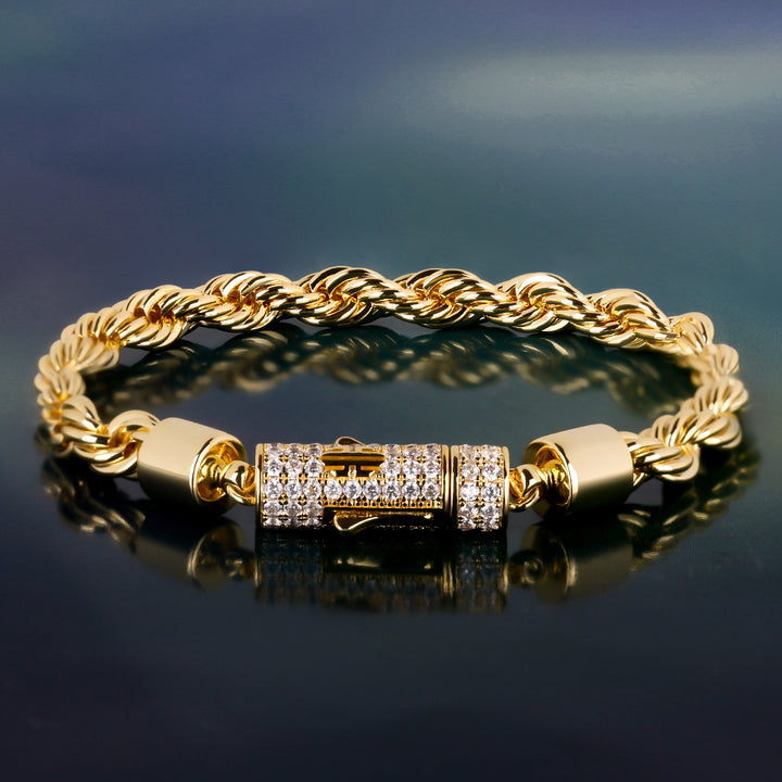 Hip Hop 6mm Iced Out Twist Rope Men's Bracelet in 14K Gold