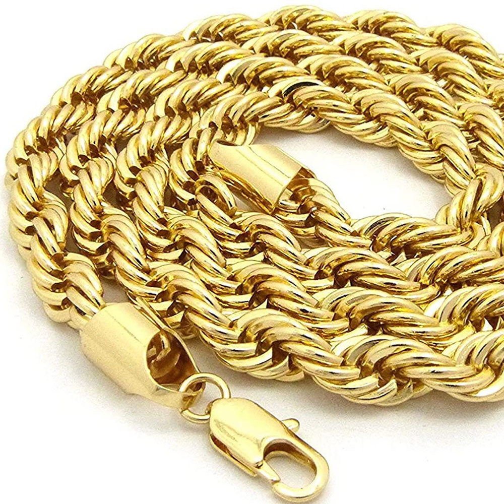 7mm 14K Gold Plated Hip Hop Rope Chain Cuban Link Necklace
