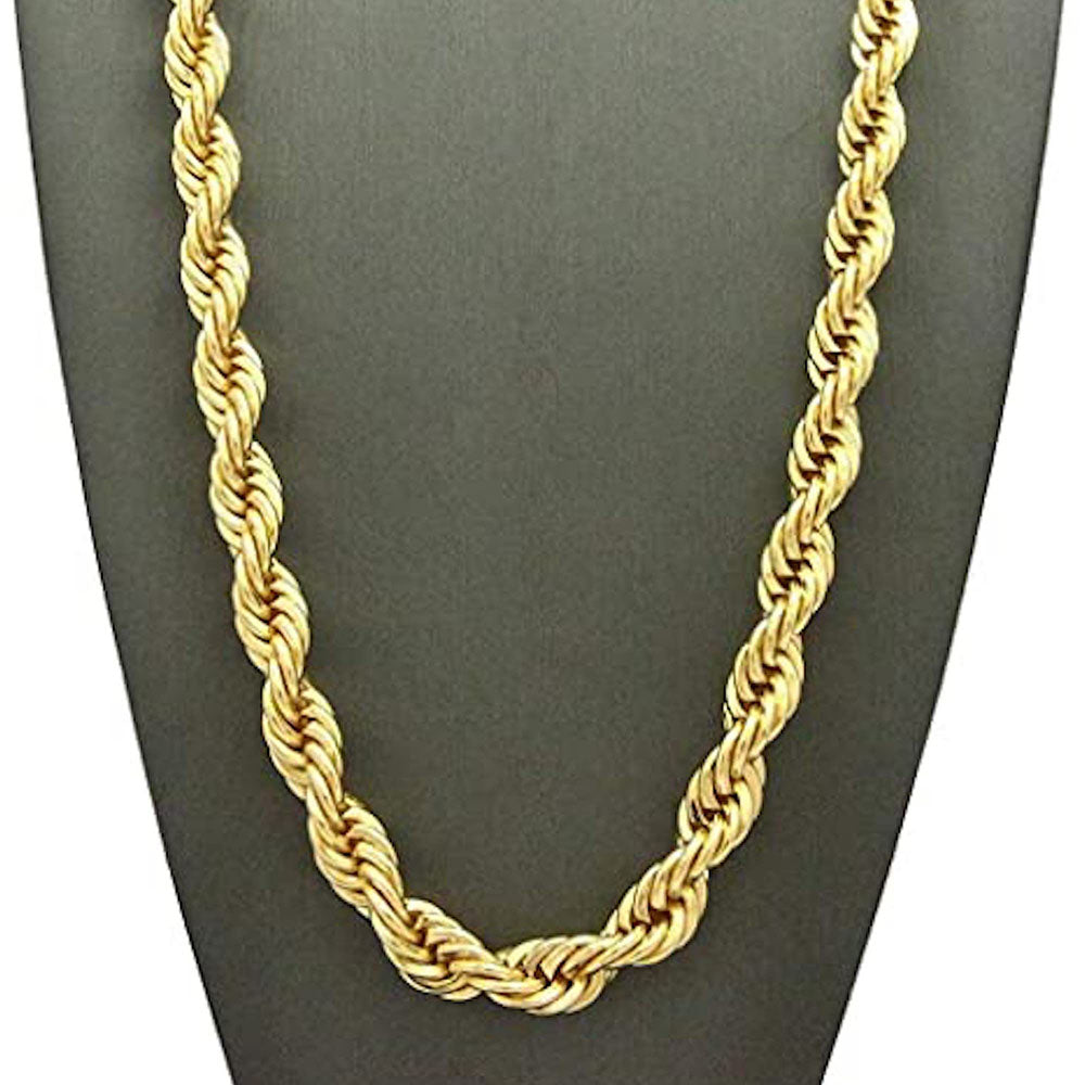 7mm 14K Gold Plated Hip Hop Rope Chain Cuban Link Necklace