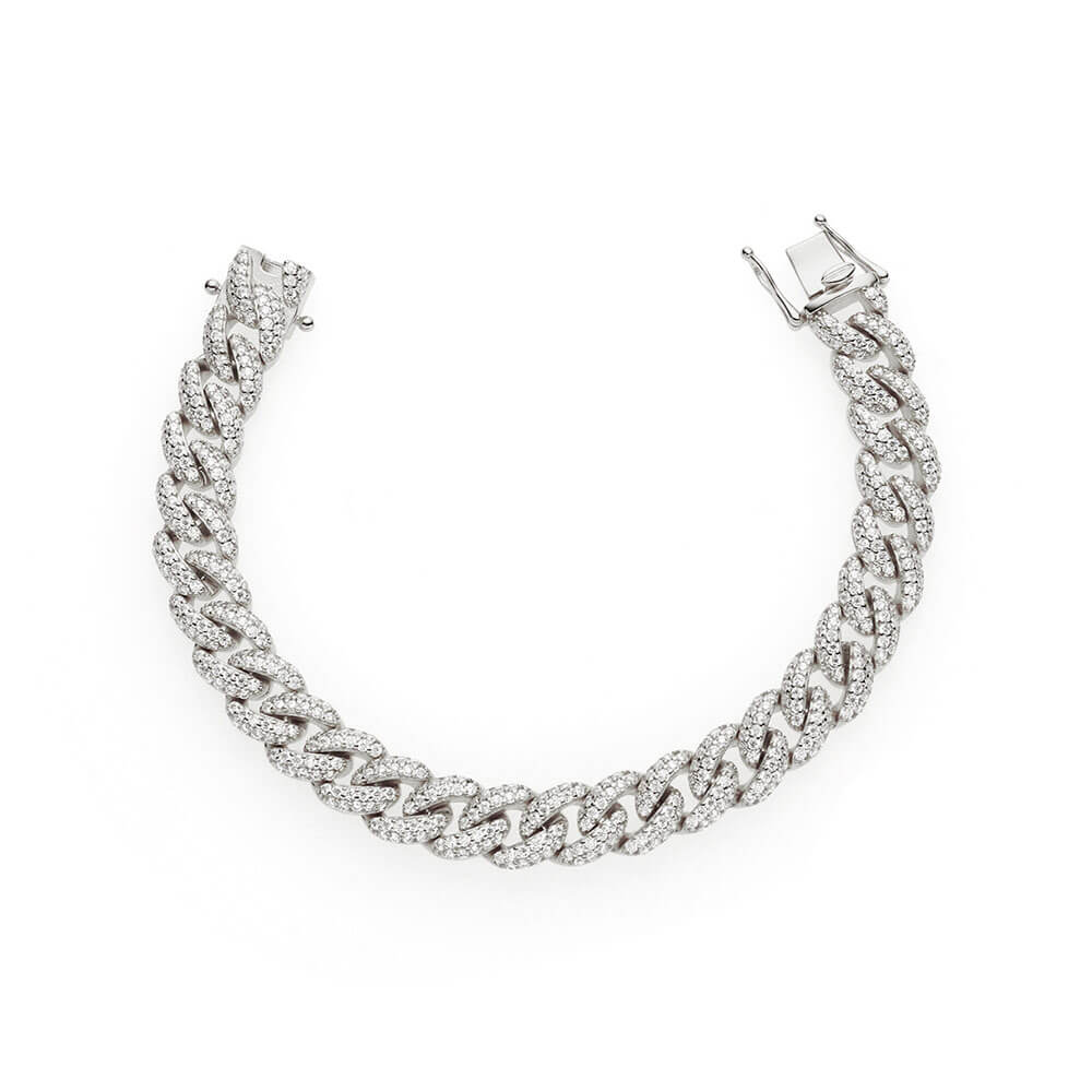 8MM 925 Silver Moissanite Cuban Link Chain Bracelet