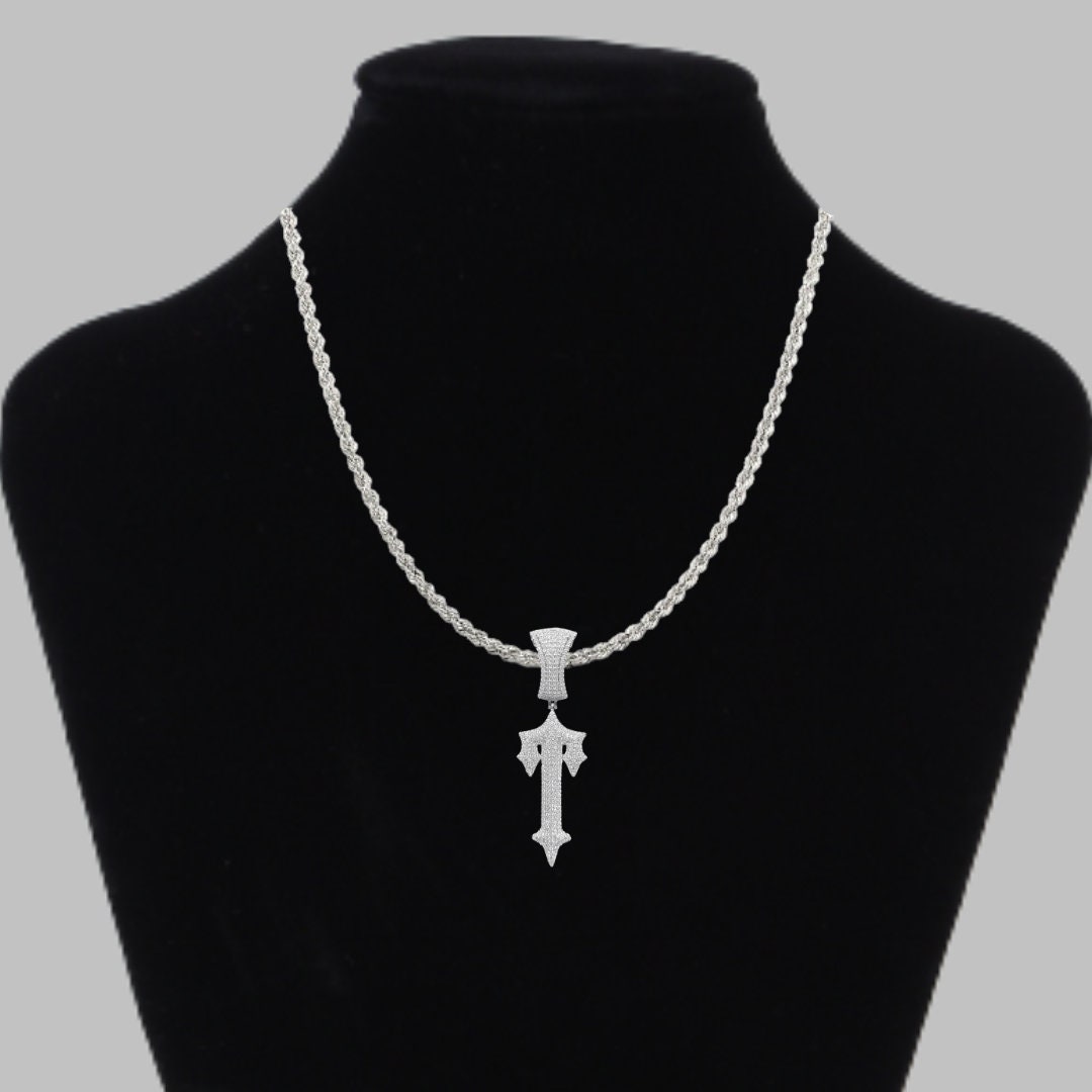 Cross Sword Drippy Style Bling Iced Out Pendant Chain Link Necklace ...