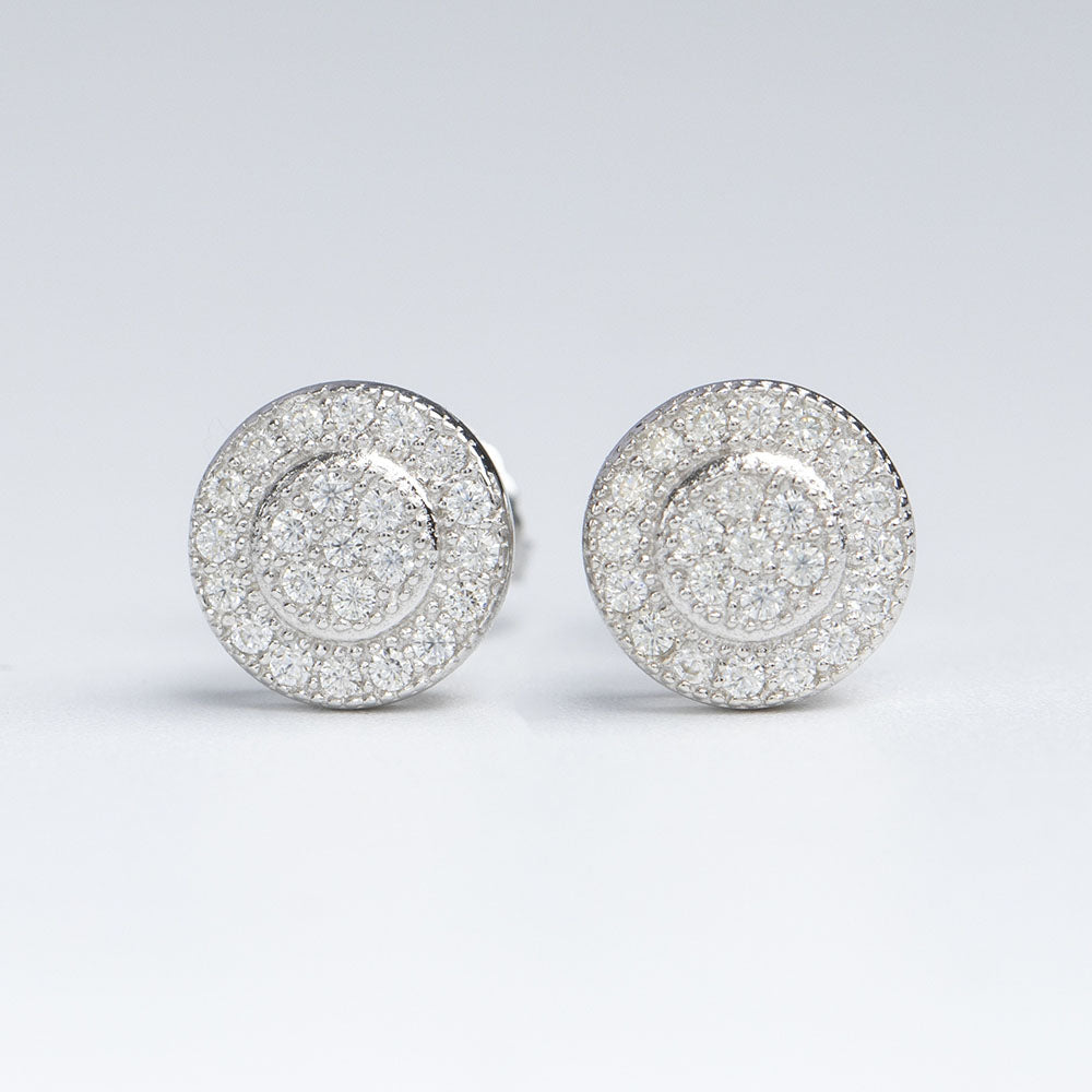 Iced Out Sunflower Round 925 Sterling Silver Moissanite Earrings  Media 1 of 6