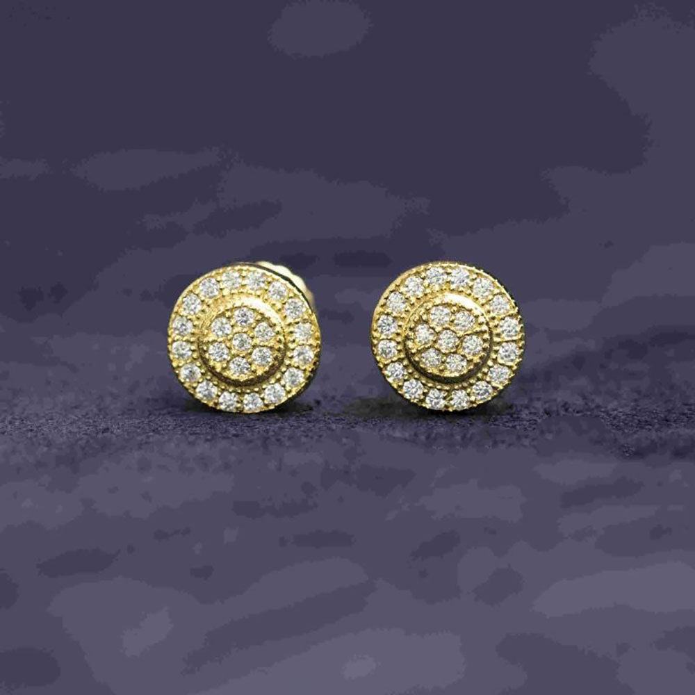 Iced Out Sunflower Round 925 Sterling Silver Moissanite Earrings  Media 1 of 6