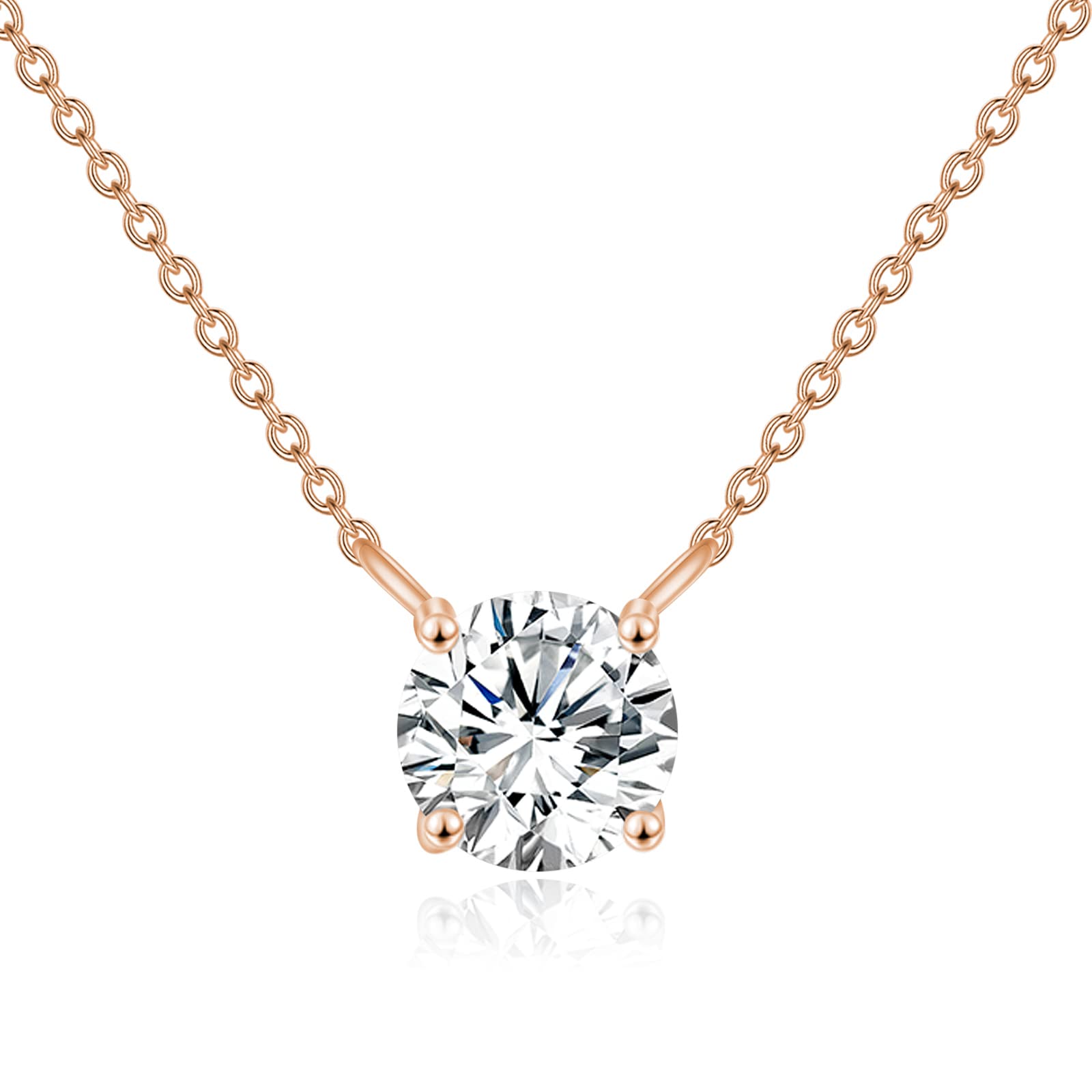 Round Cut Moissanite Pendant Choker Necklace in 14K Rose Gold  for Women