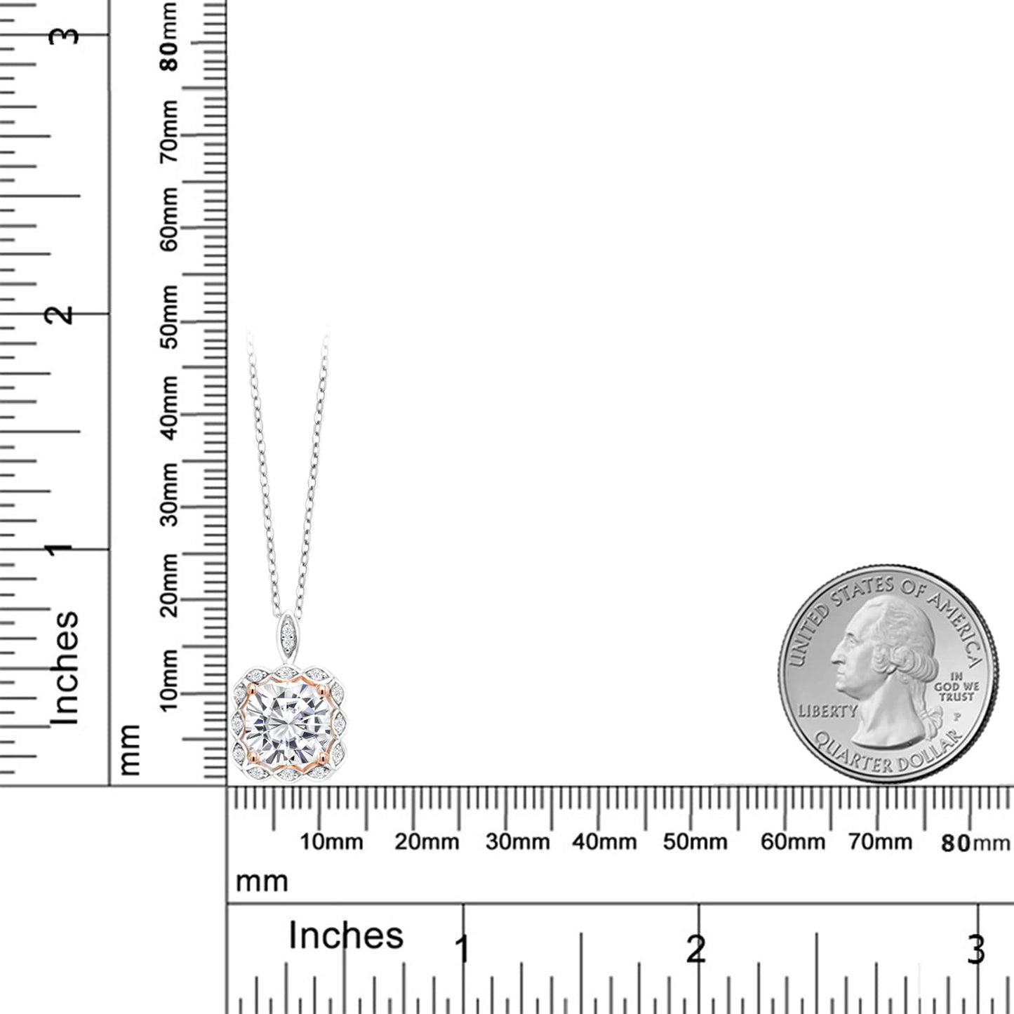 925 2-Tone Sterling Silver Moissanite Pendant Necklace For Women