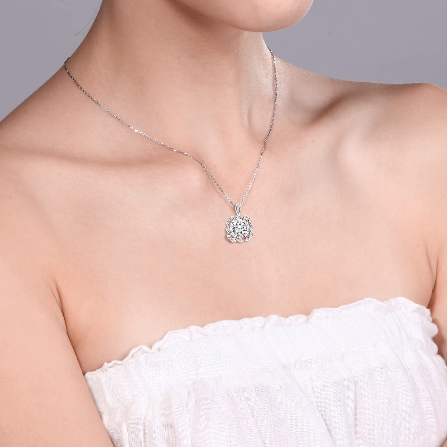 925 2-Tone Sterling Silver Moissanite Pendant Necklace For Women