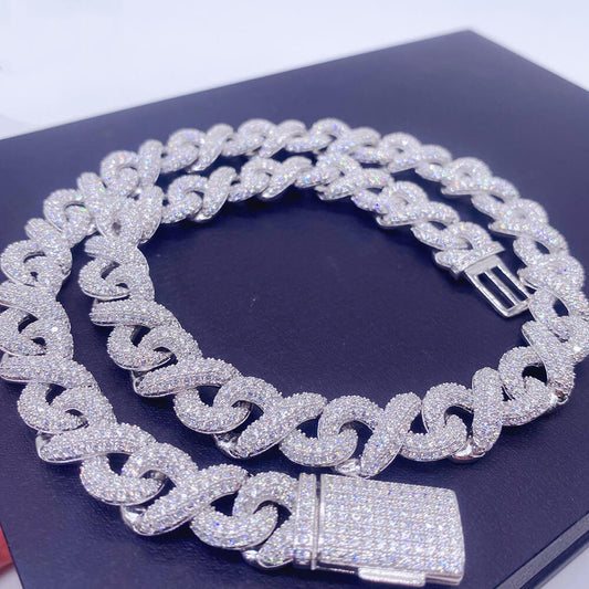 13MM Hollow Out Moissanite Cuban Chain Necklace for Men Women