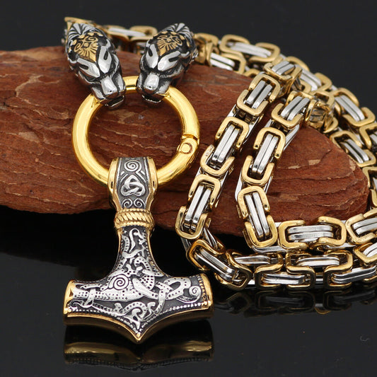 Vintage Viking Thor's Hammer Pendant Stainless Steel Necklace for Men