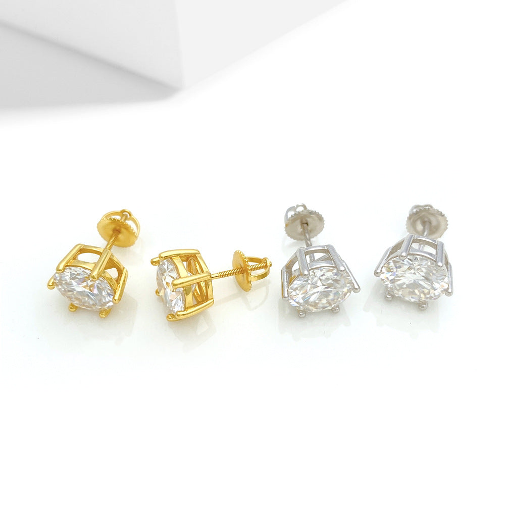Iced Out 925 Sterling Silver 4ct Round Moissanite Stud Earrings