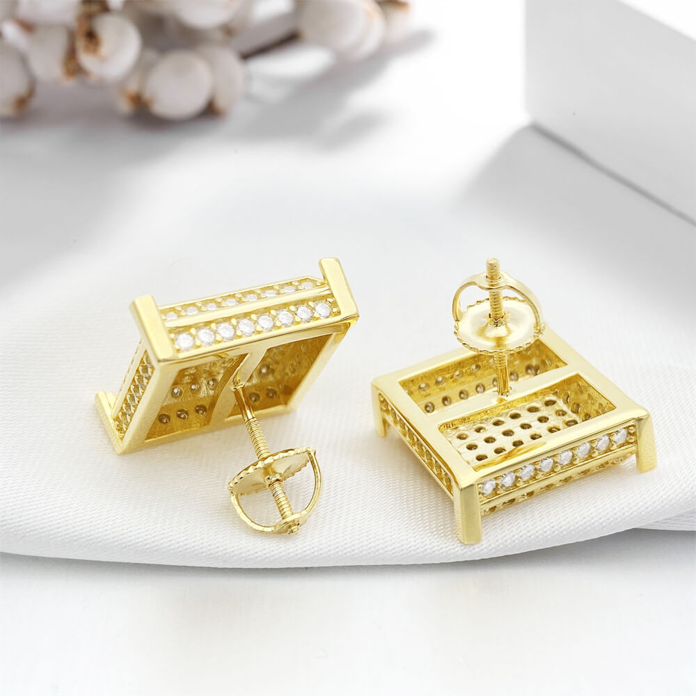 Iced Out 925 Sterling Silver Square Moissanite Stud Earrings