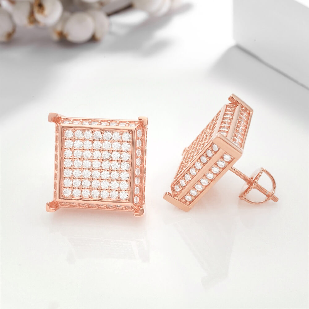 Iced Out 925 Sterling Silver Square Moissanite Stud Earrings
